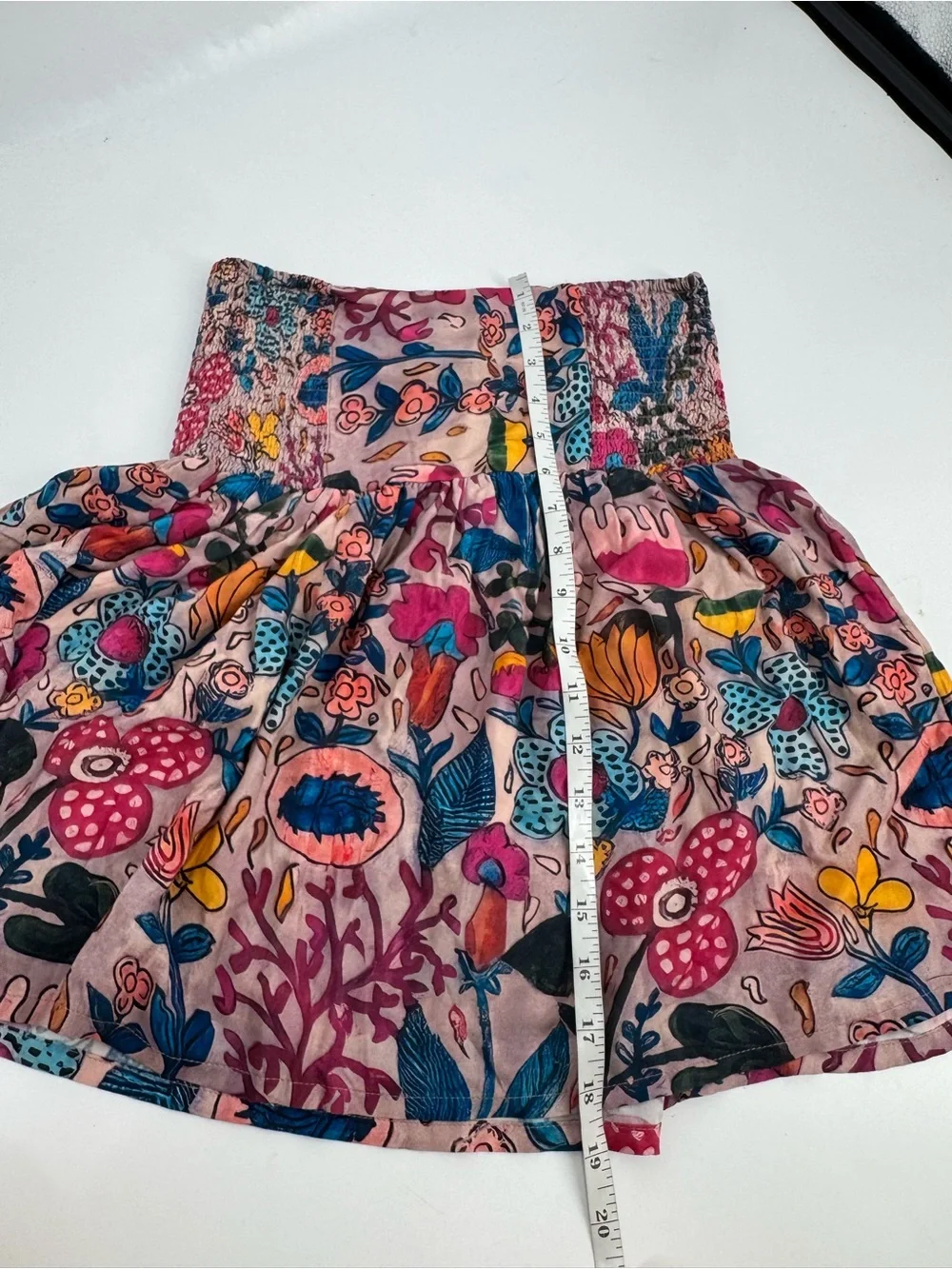 NWT NATURAL LIFE Womens Blue Multicolor Floral Mini Skirt Boho Smocked Back Size